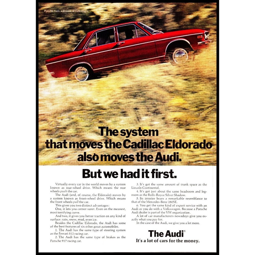 1972 Audi 100LS 4 Door Sports Sedan Vintage Print Ad County Road Blur Wall Art